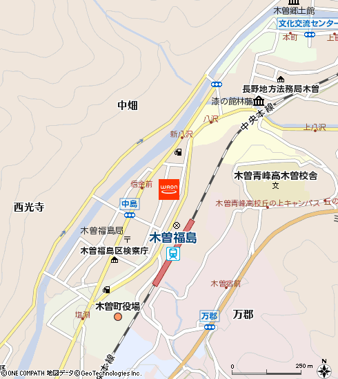 イオン木曽福島店付近の地図
